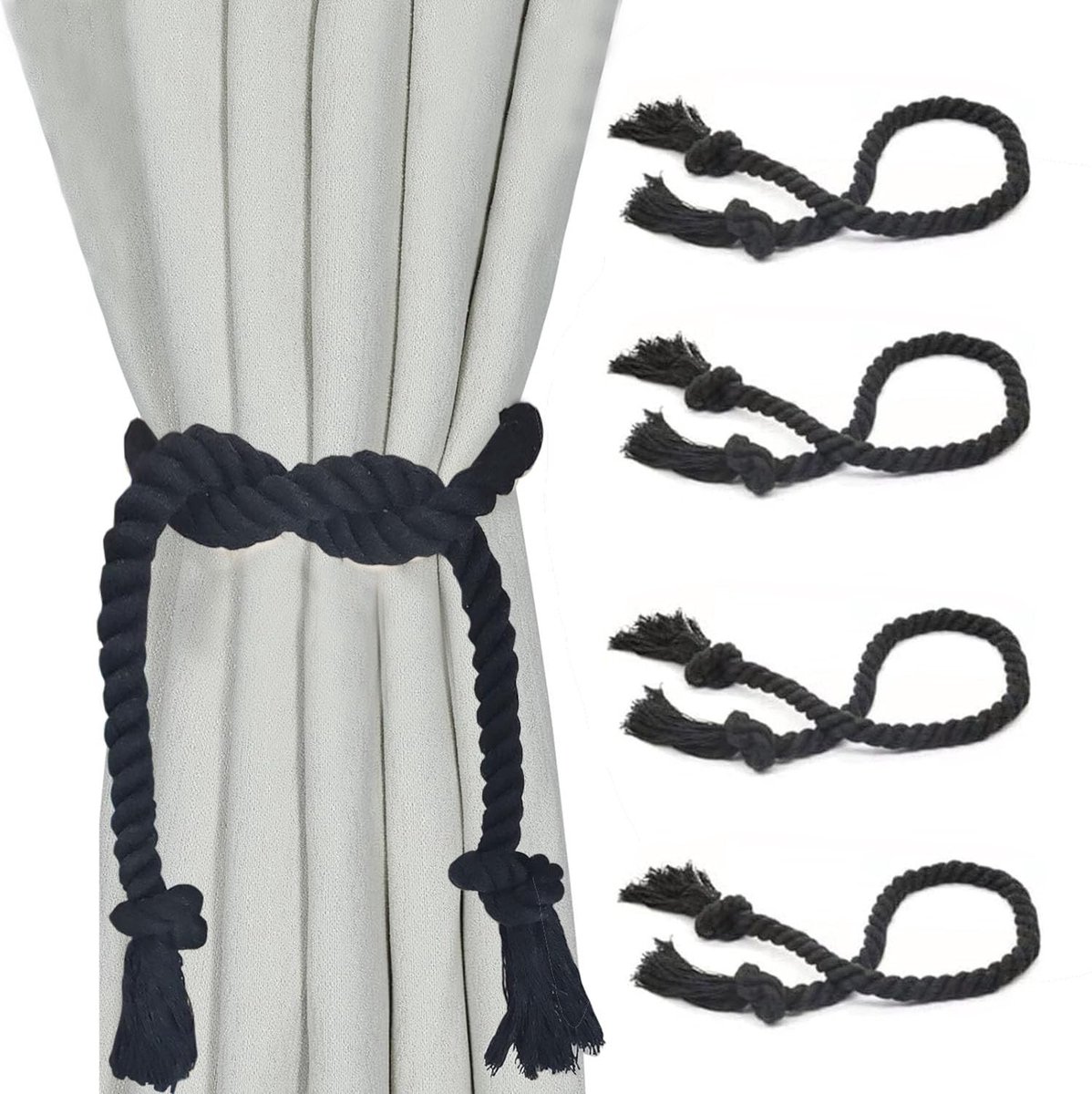 SolidKeus - Set van 4 Handgemaakte Gordijnhouders van Katoen, 100 cm