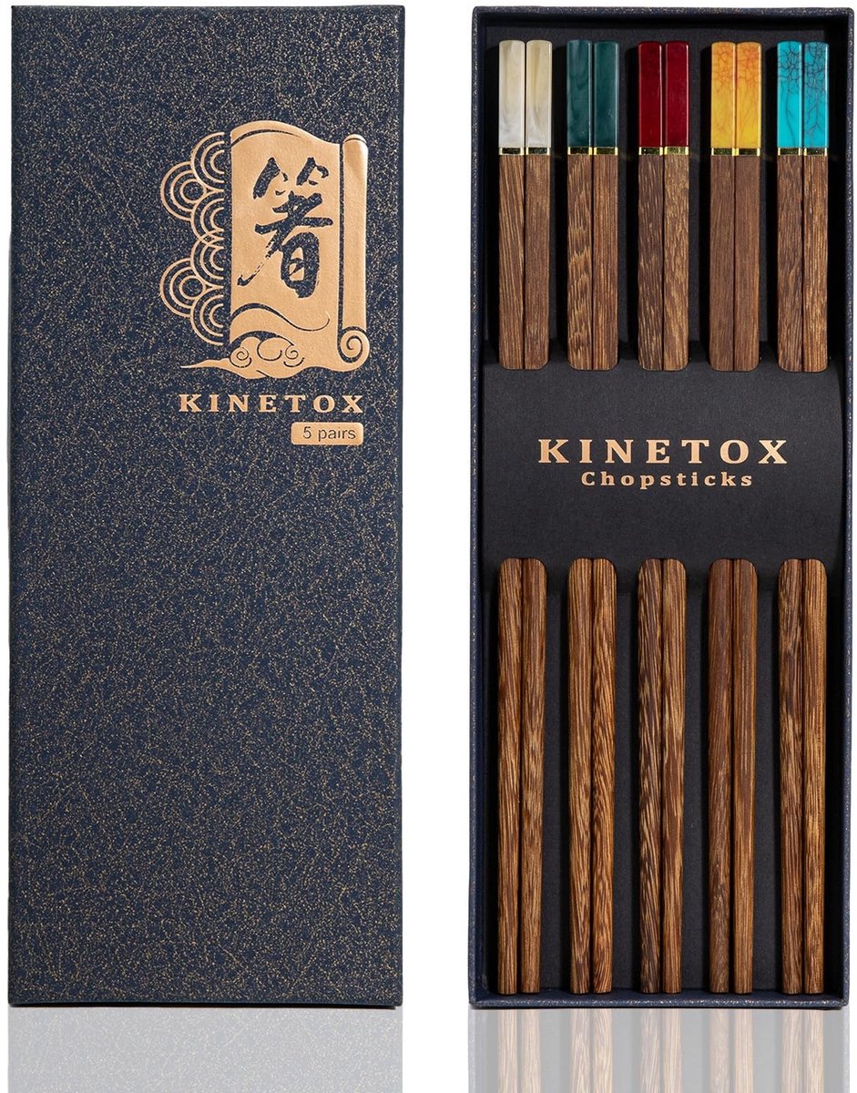 SolidKeus - Set van 5 Herbruikbare Houten Chopsticks in Diverse Kleuren