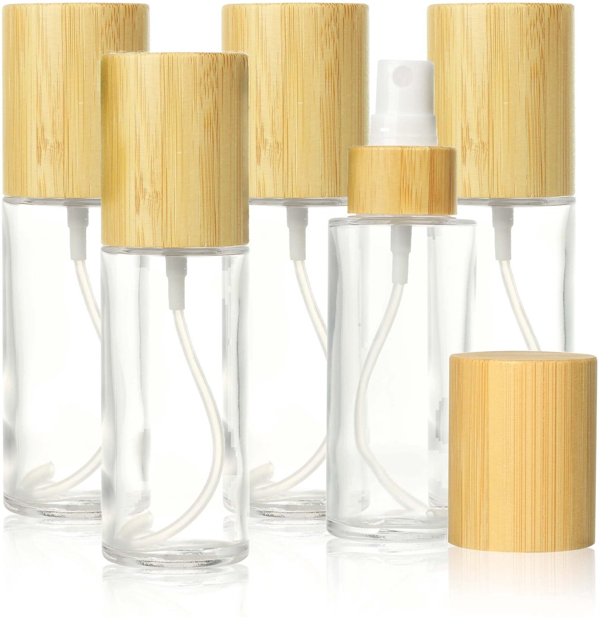 SolidKeus - Set van 6 Lege 50ml Sprayflessen met Bamboe Deksel