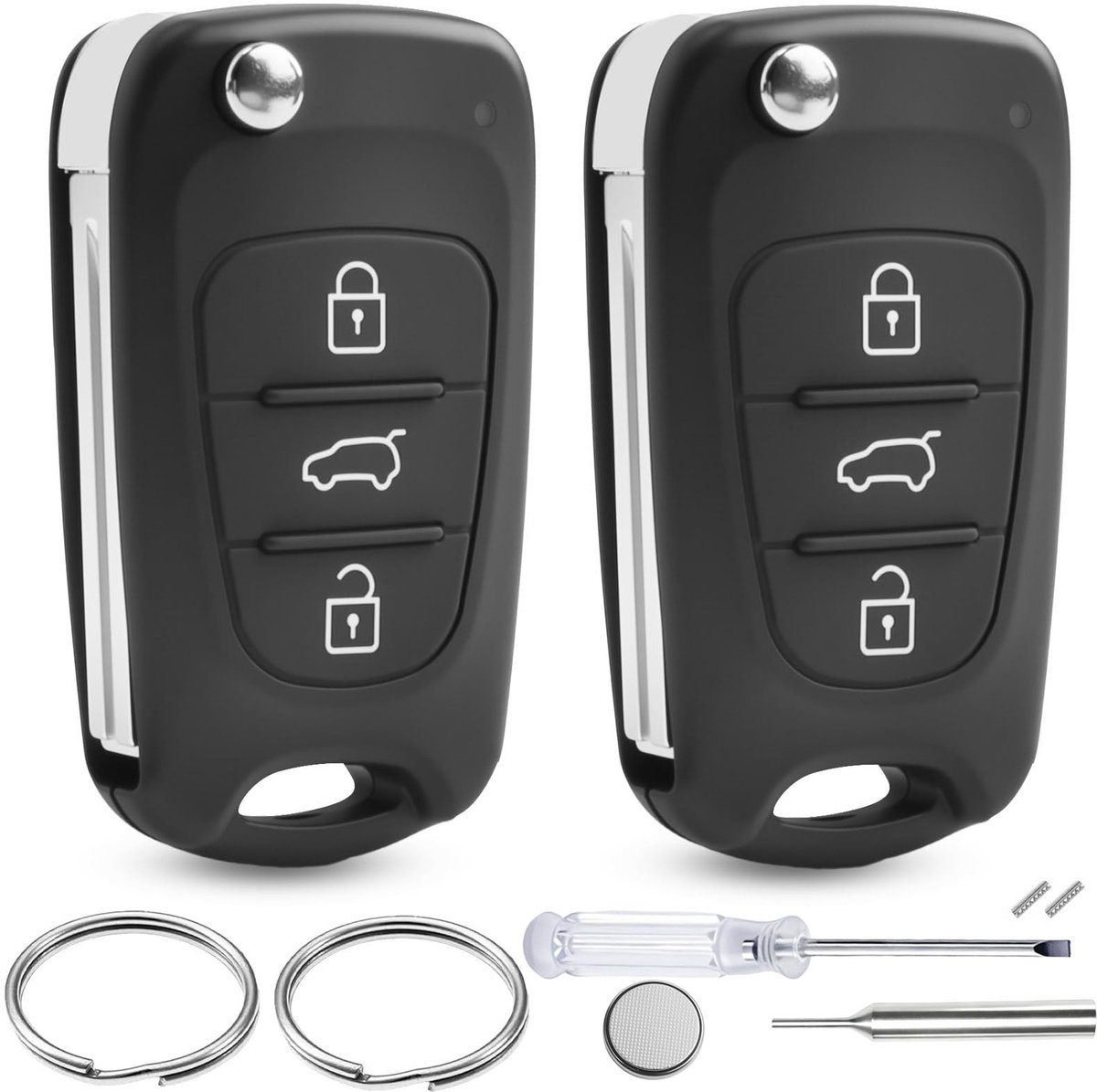 SolidKeus - Set van 2 Autosleutelbehuizingen met 3 Knoppen