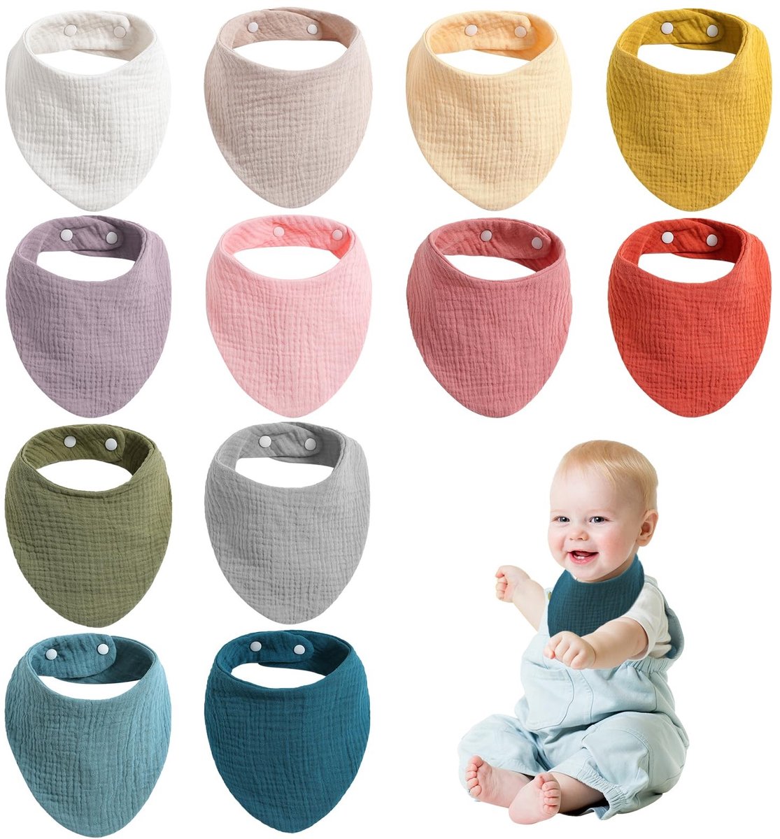 SolidKeus - 12 Stuks Driehoekige Baby Slabbetjes van Muslin