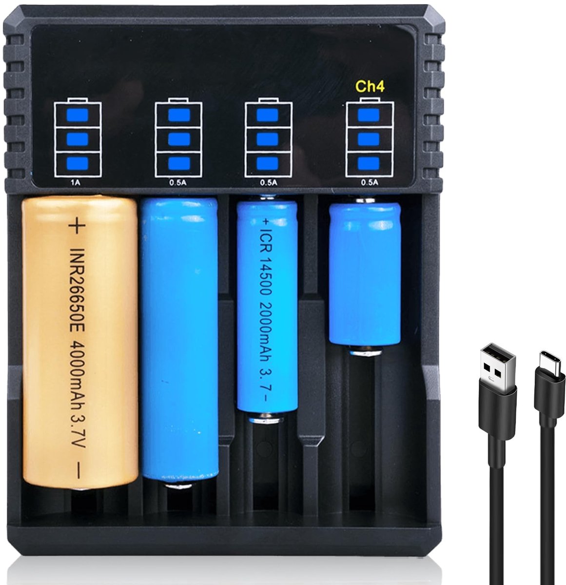 SolidKeus - Universele 4-Weg 18650 Batterijoplader met LED Display