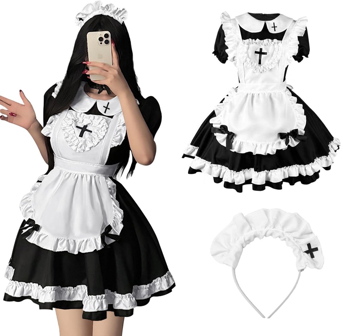 SolidKeus - Lichte Maid Dress met Schort en Haaraccessoire voor Feesten