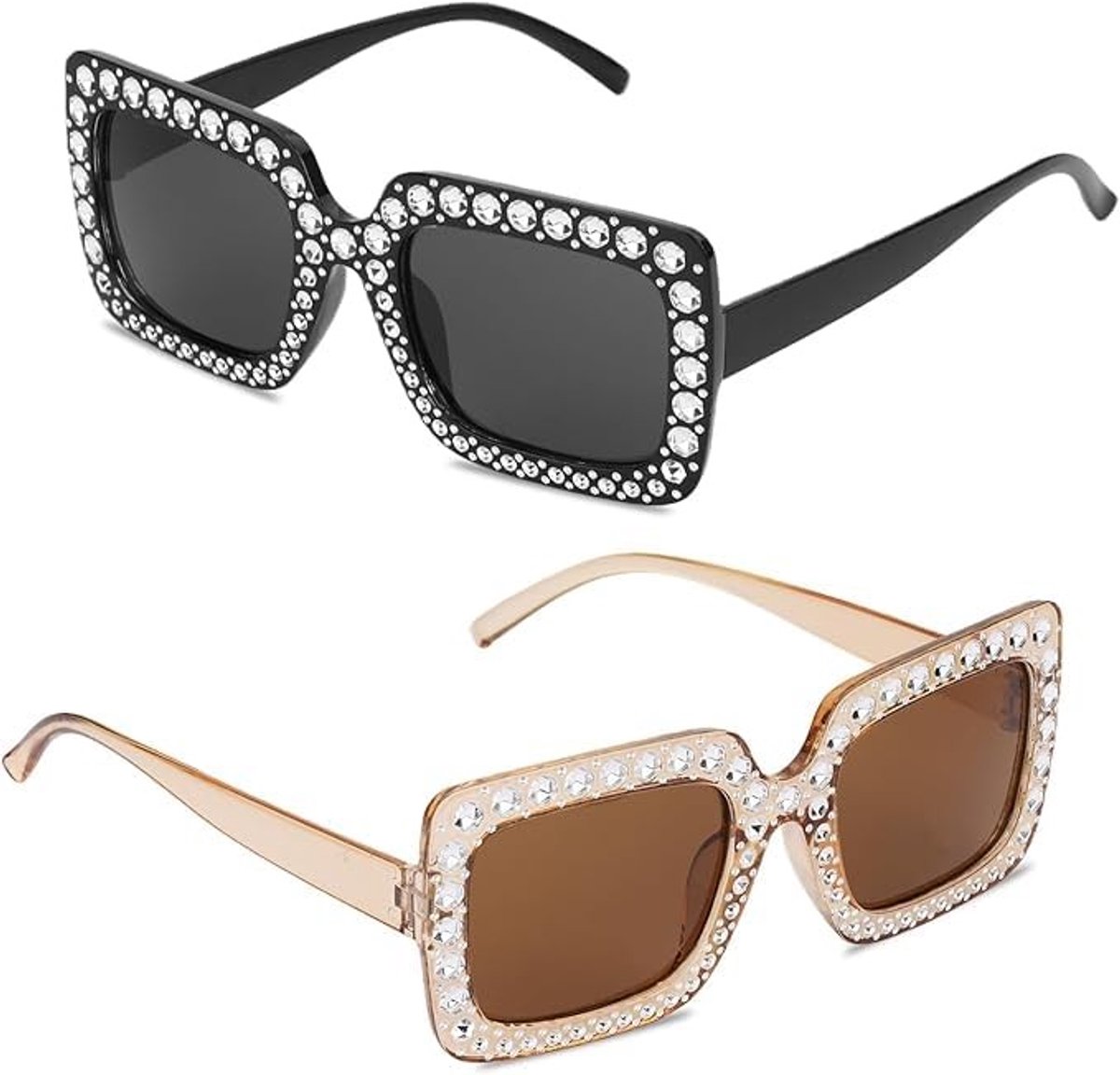 SolidKeus - Set van 2 Retro Glitter Zonnebrillen met UV400 Bescherming