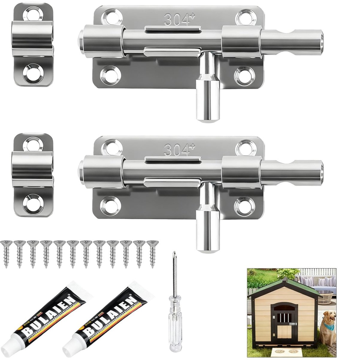 SolidKeus - Set van 2 Roestvrijstalen Deurvergrendelingen van 10 cm