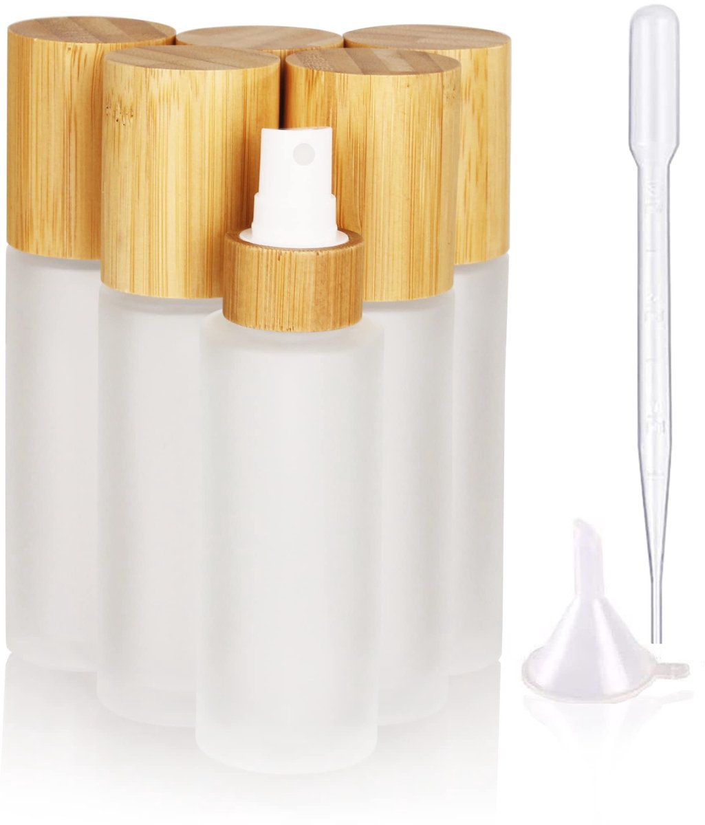 SolidKeus - 6 Stuks Frosted Glazen Sprayflessen met Bamboo Deksel