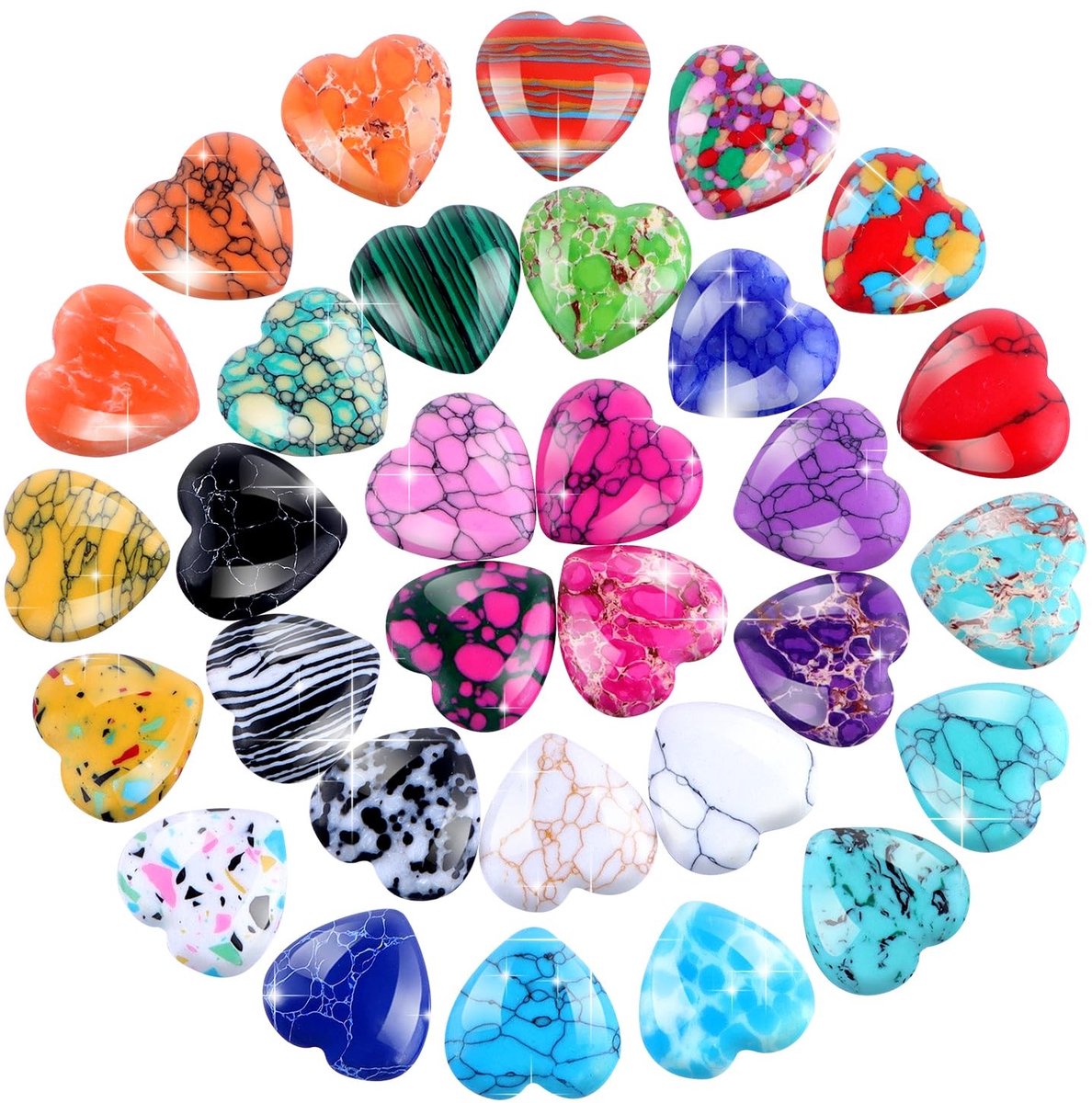 SolidKeus - Set van 31 Kinder Edelstenen Hartvormige Kristallen