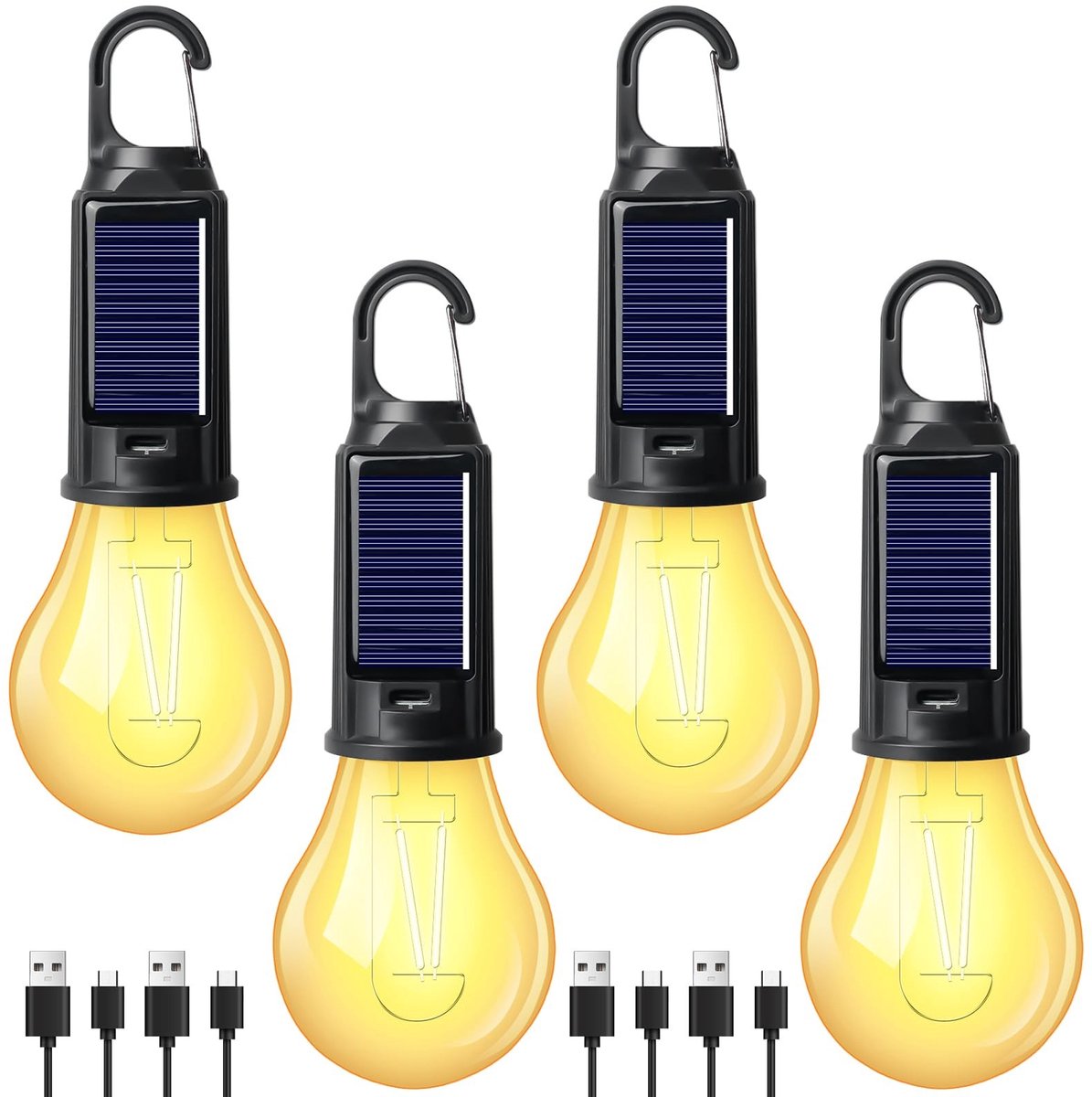 SolidKeus - Set van 4 Zonne-energie Campinglampen met Oplaadbare Tentlamp