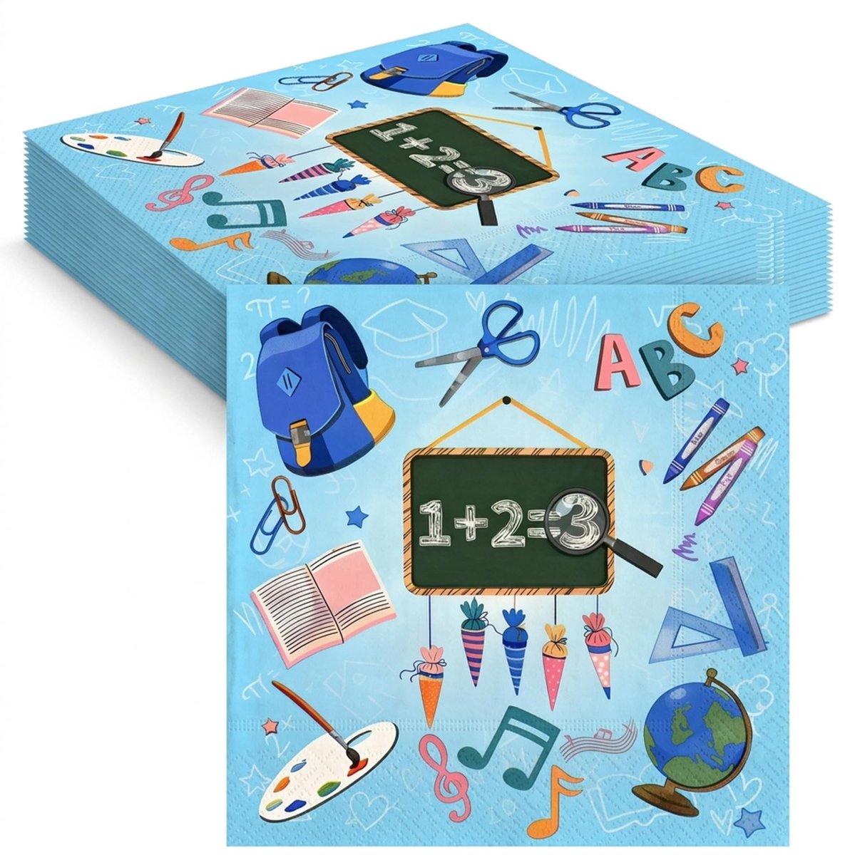 SolidKeus - Set van 24 Blauwe Servetten voor Eerste Schooldag