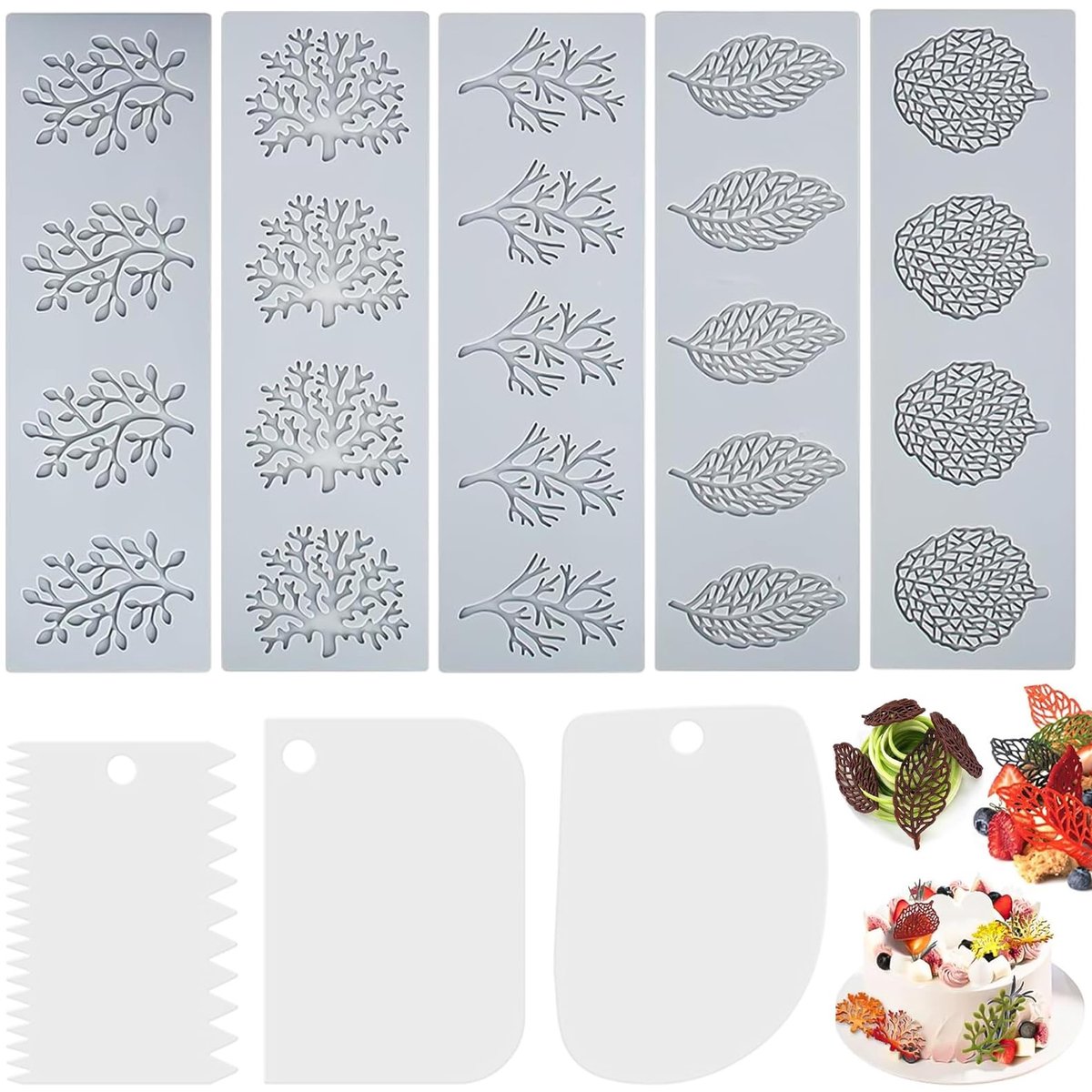 SolidKeus - Set van 5 Silicone Mallen in Bladvorm voor Bakdecoratie