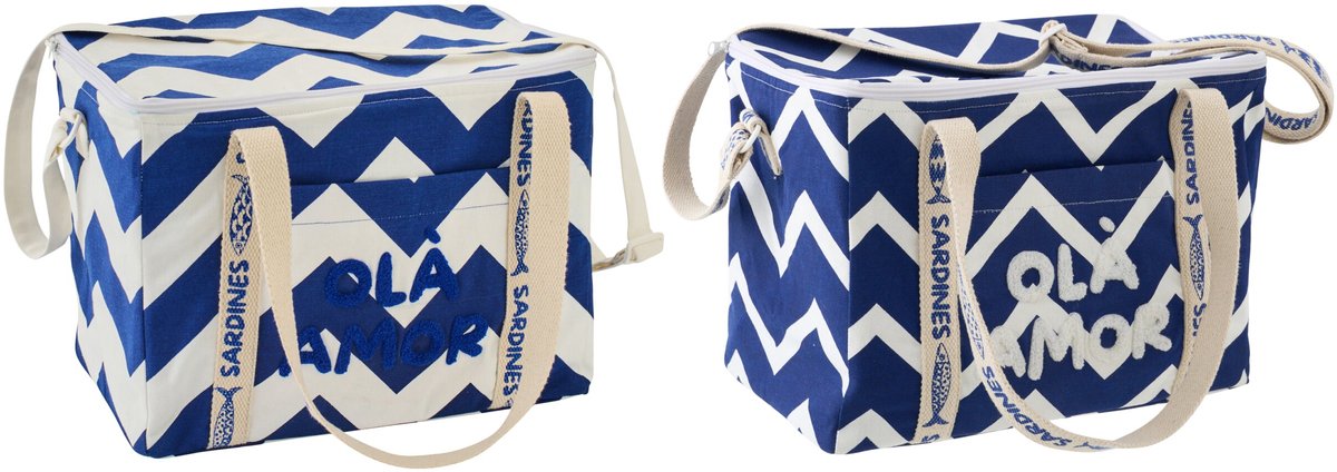 J-Line koeltas Ola Amor - katoen - wit/donkerblauw - set van 2