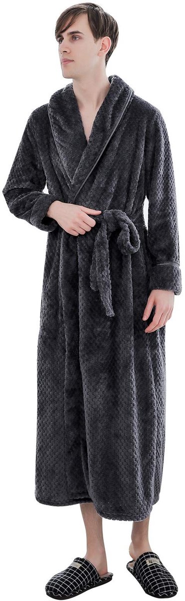 SolidKeus - Dikke Flanellen Badjas met Sjaalkraag voor Volwassenen, Frosted Grey