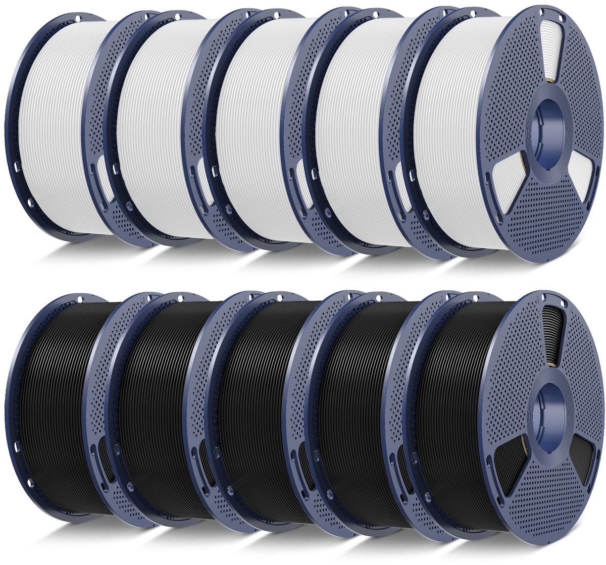 SolidKeus - Multicolour PLA Filament Set, 10kg, 1.75mm, Beginnersvriendelijk, 10 Spoelen (5 Zwart + 5 Wit)