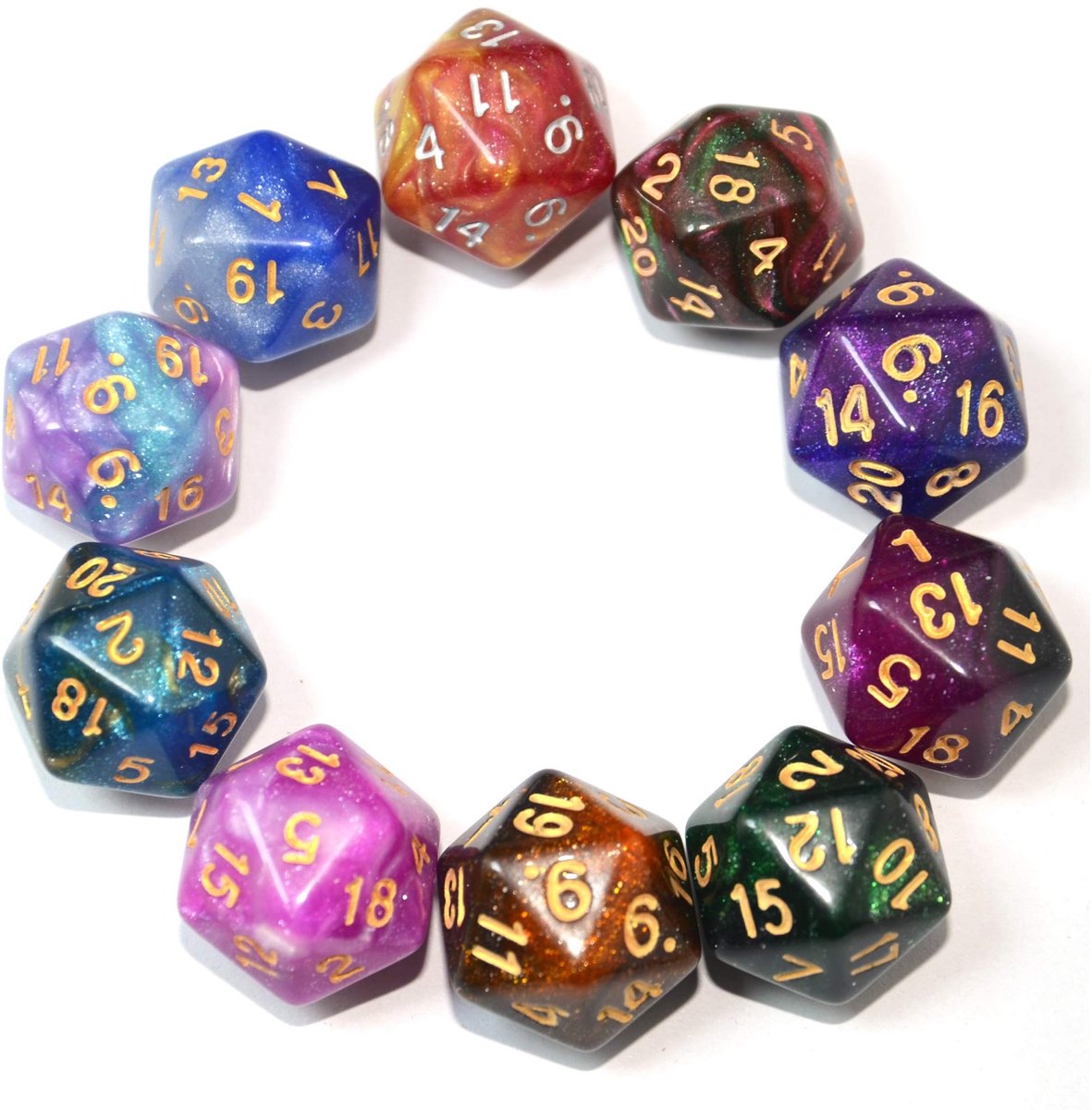 SolidKeus - Set van 10 D20 Polyhedral Dobbelstenen voor DND en RPG