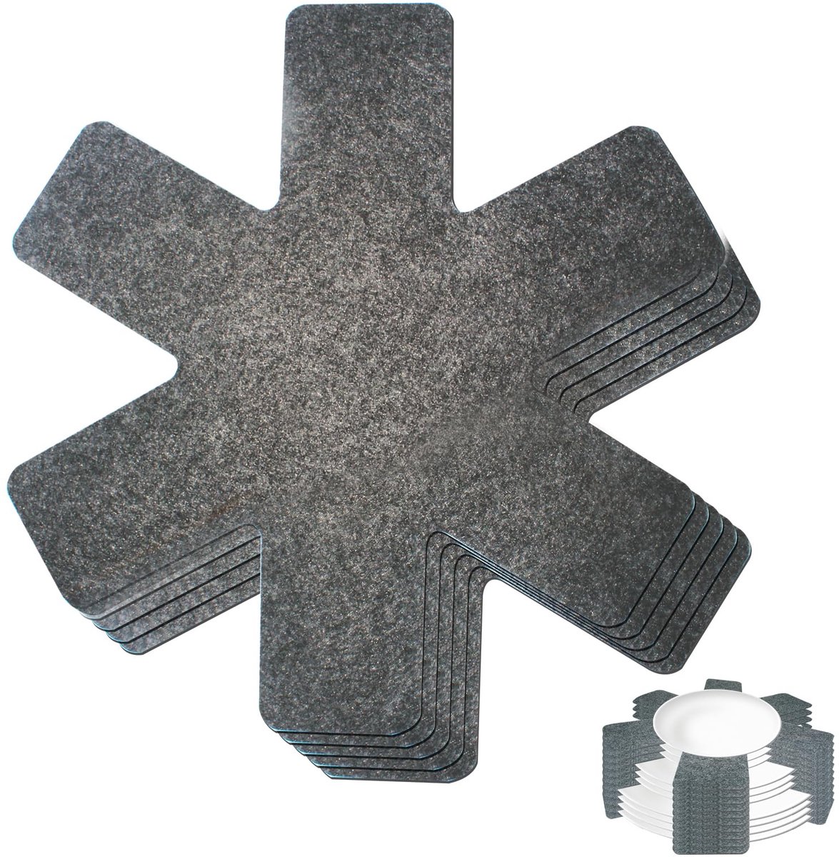 Set van 8 pannenschutzkussens, 35 cm, hittebestendig, anti-slip, voor pannen en schalen (grijs)