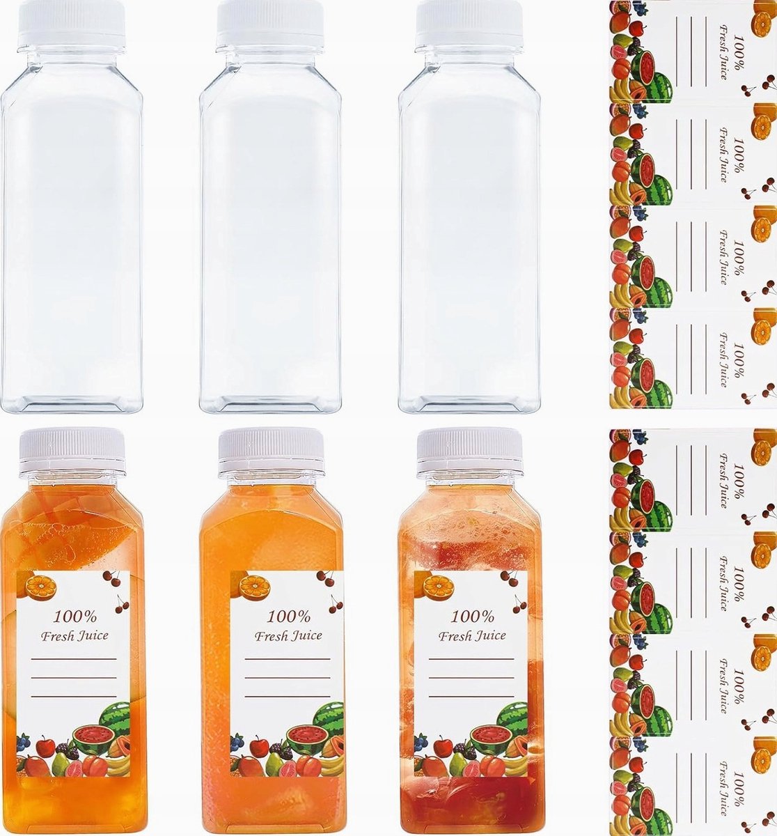 6x 350ml Herbruikbare Plastic Flessen, Lekvrij, met Stickers