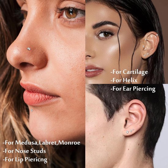 G23 Titanium piercing stud 16G/18G/20G lippiercing tragus helix push in platte back studs cartilage titanium piercing sieraad 6/8/10 mm hypoallergeen — afbeelding 4