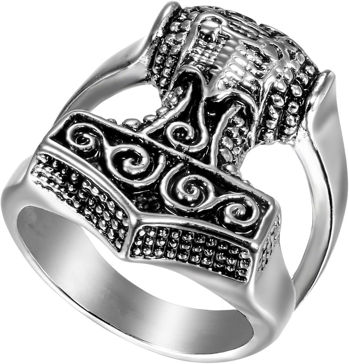 Herenring, duimring, herenring, grote brede roestvrij stalen bandring, bandring, zwart, zilver, Thors hamer, zegelring, gothic, motorrijder, herenaccessoires