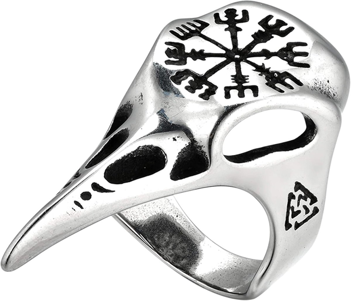 Herenring, zegelring, duimring van roestvrij staal, bandring, zilver, Viking, kompas, adelaar, motorrijder, biker, herenaccessoires, Roestvrij staal