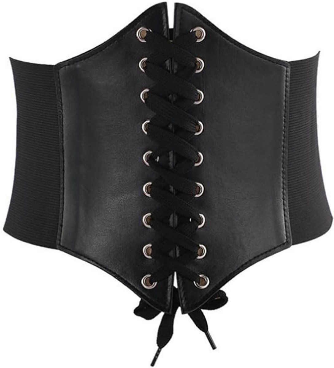 Riem voor dames veterleren korset elastische brede riem gebonden waspie heupriem voor dames jurken (zwart), M (FBA-(Samsung E02807)