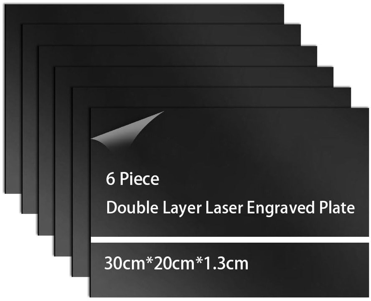 Kunststof plaat 30 x 20 cm, lasergravure plaat, lasergravure kunststof plaat 1,3 mm gravureplaat, lasersnijplaten voor graveren, schilderijen, DIY knutselen snijden thuisdecoratie (zwarte, 6 stuks