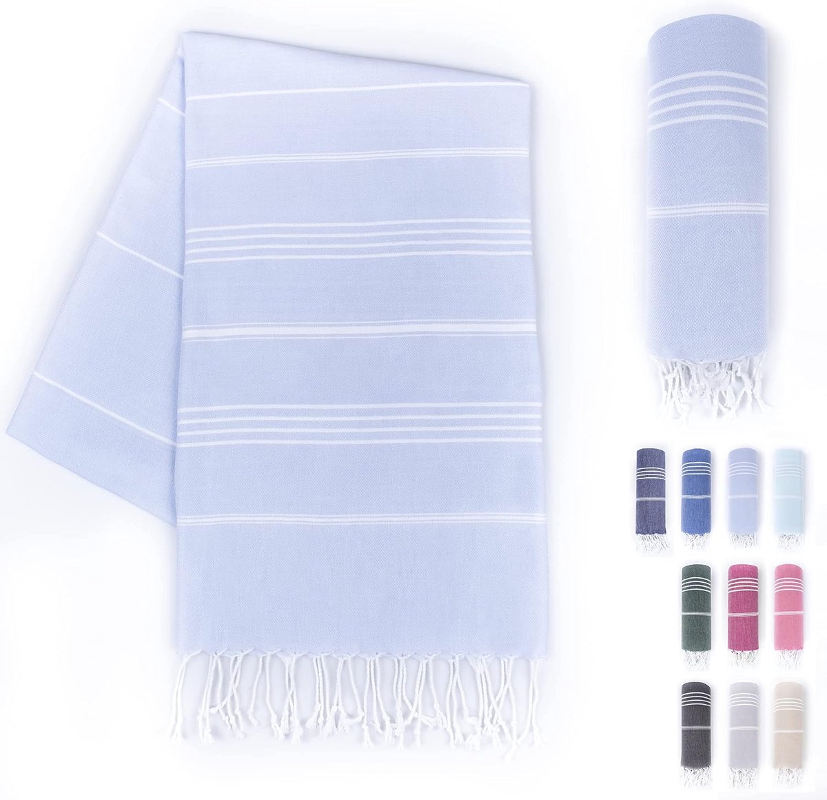 Premium fouta hammam handdoek met handgeknoopte franjes - 100% katoen XXL hamamdoek 100x200 cm - OEKO-TEX 100 pestemal strandlaken - saunahanddoek & strandlaken (Lichtblauw)