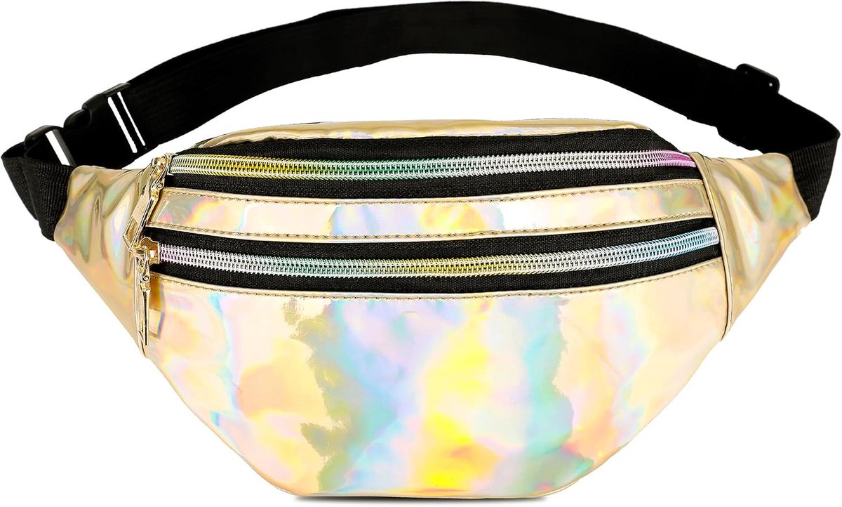 Heuptas voor dames, glitter, riemtas, metallic, modieuze heuptas voor dames, riemtas, kinderen, verstelbare riem, holografische heuptas voor party, festival, sport, outdoor, reizen, goud