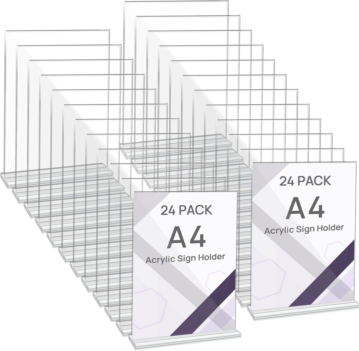 24 stuks tafelstandaards A4, T-standaard, transparant, acryl, dubbelzijdig, prijskaartjesstandaard, menukaarthouder voor bruiloft, restaurant, kantoor, café