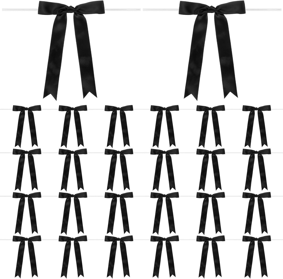 24-Pack Satijnen Lint Twist Tie Bows 7x5 inch, Zwart | Bow Twist stropdassen, voor knutselen, doe-het-zelf, gebak, bruiloft, verjaardag, feest