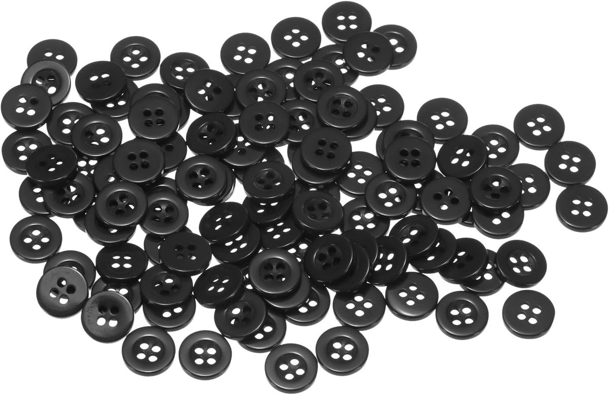 Knopen 15/32 inch (11,5 mm) hars rond plat 4-gaats handwerk vervangende knopen voor mantels naaien kleding en doe-het-zelf, zwart