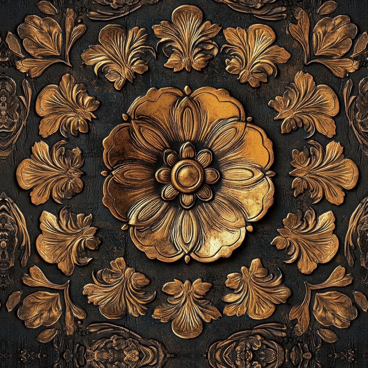 Behang bloemen goud zwart faux 3D tegellook 44,5 cm x 7 m fotobehang bloemen donker behang zelfklevend slaapkamer bloemenbehang meubelfolie zelfklevend patroon goud wandbehang