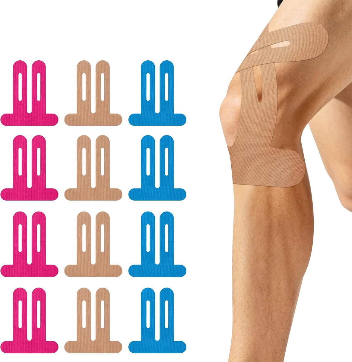 Ipow Voorgesneden kinesiotape, 12-delige sporttape-set, (A) | Ademend, waterbestendig, zweetbestendig, kinesiotape, sportband voor fitness, training en alle sporten