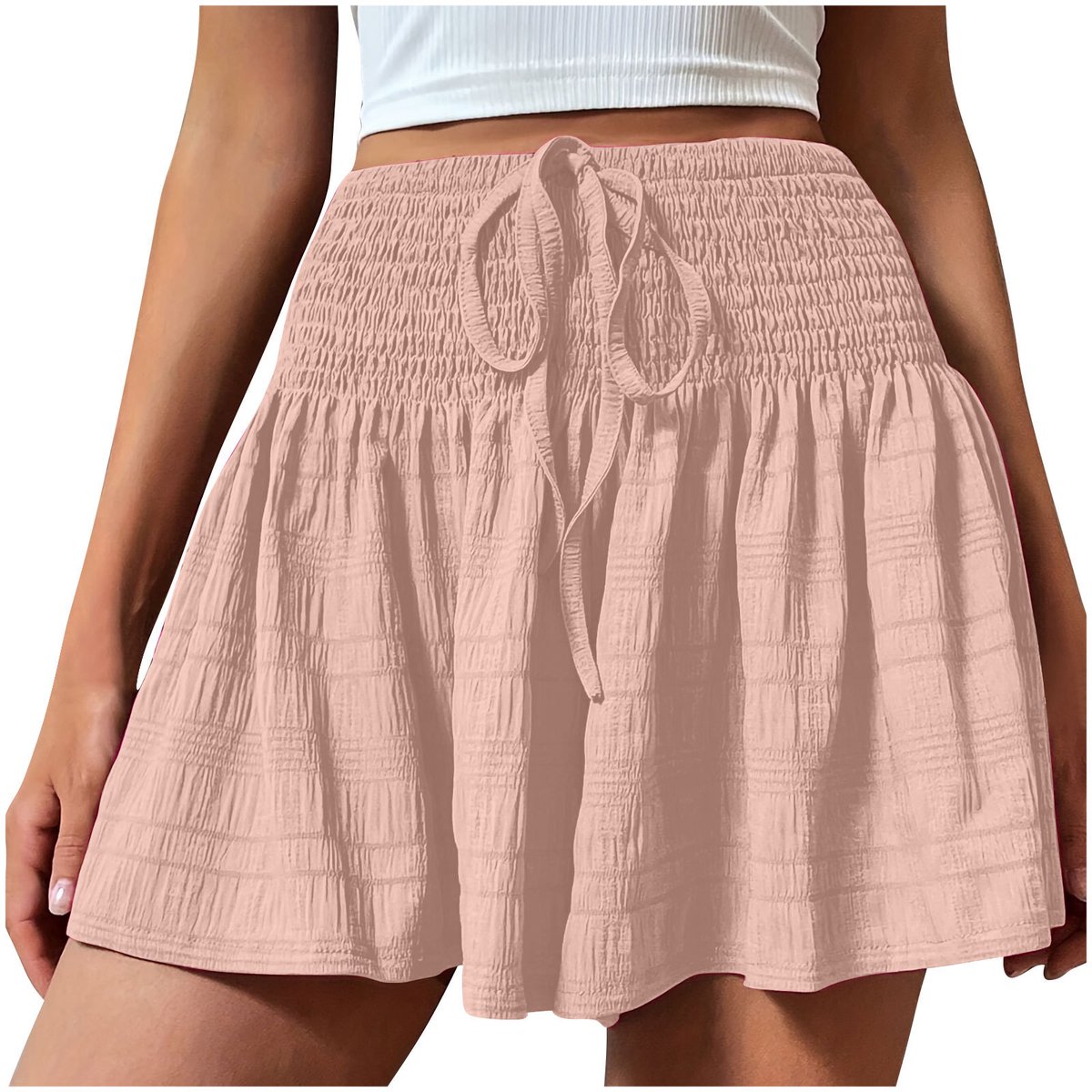 casalora®—Dames Shorts Losse Shorts Hoge Taille Shorts Trekkoord Shorts Zomer Shorts Casual Shorts Strand Shorts Linnen Look Shorts - Elastische Taille - Luchtige Vakantie Beachwear voor Dames—roze（M）