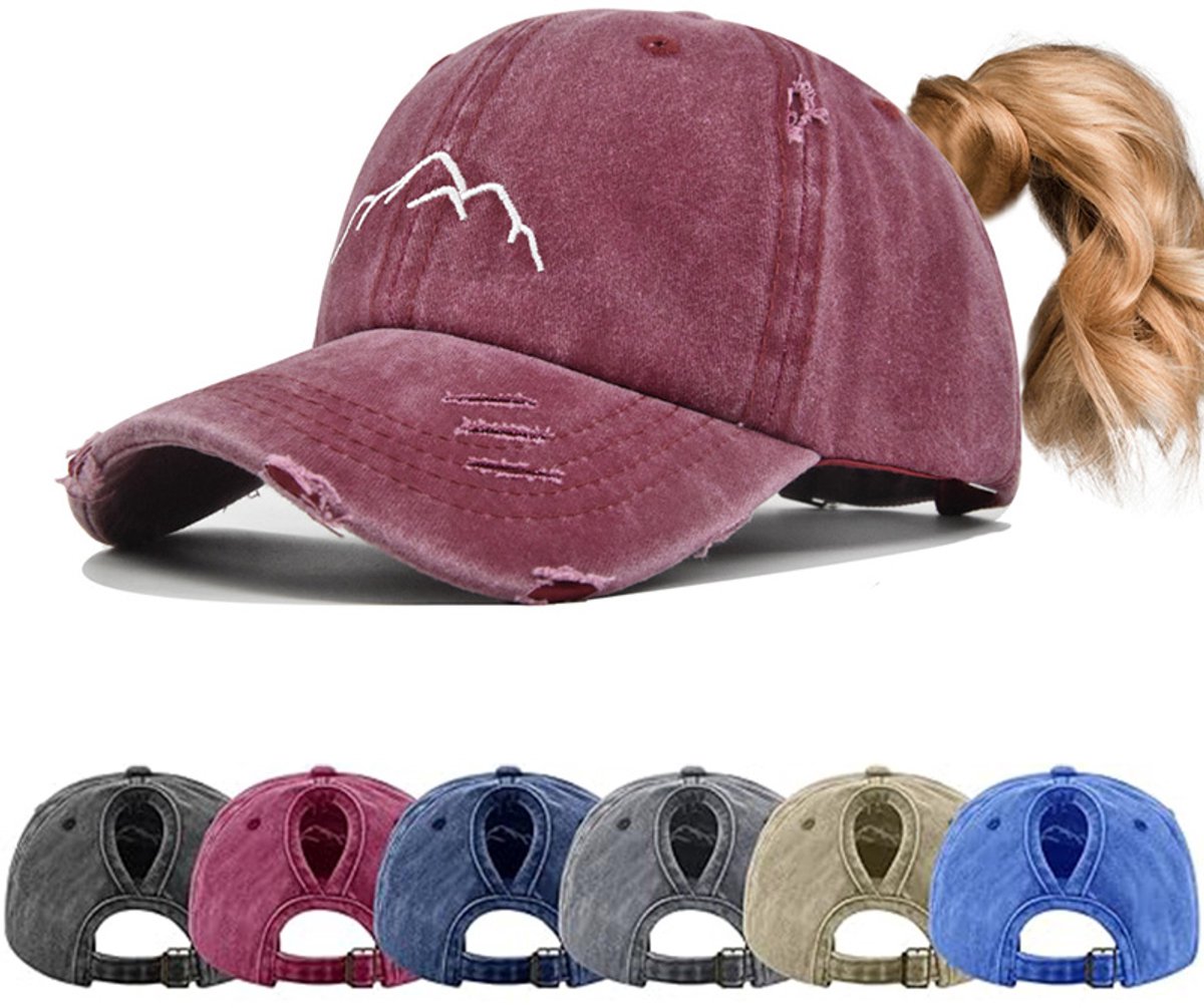 Baseballpet - Damespet met paardenstaartmodel - Verstelbaar hoed - Pet - Retro-stijl pet met paardenstaartmodel - Damesbaseballpet met openingen