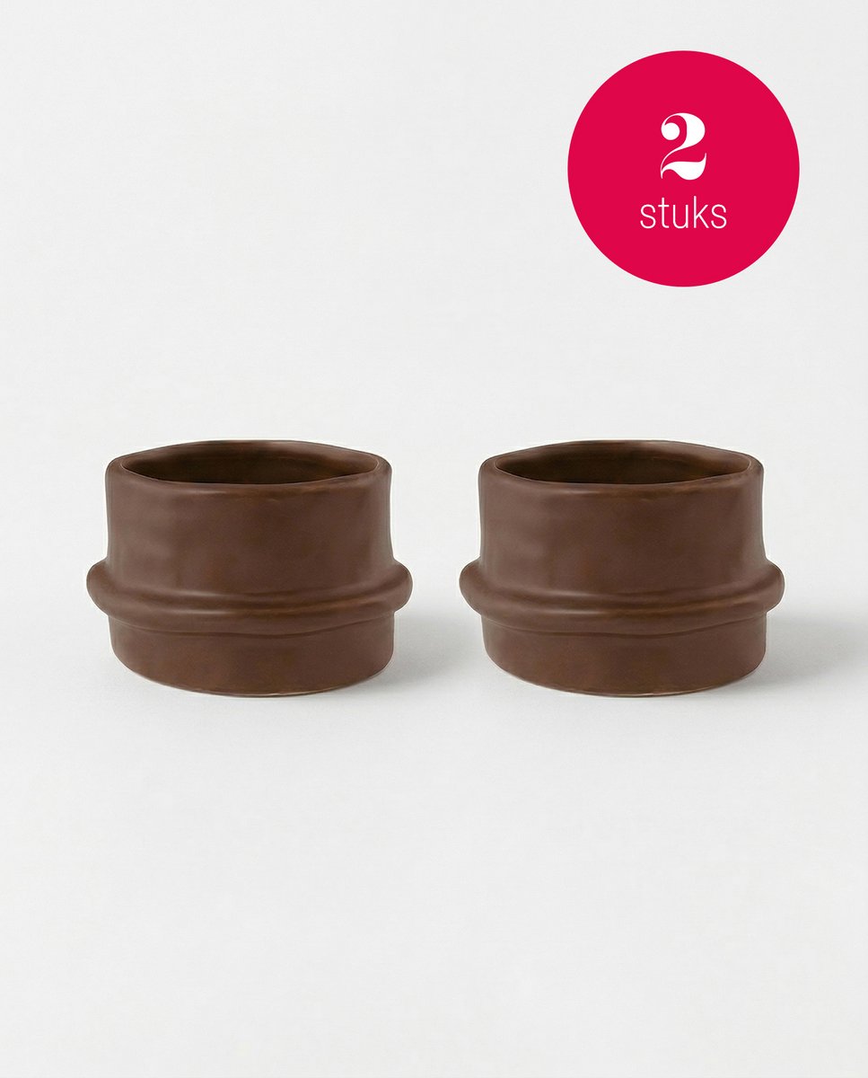 vtwonen - Waxinelichthouders Straight - Karamel - Keramiek - Set van 2 - 8,5 x 5,5 cm