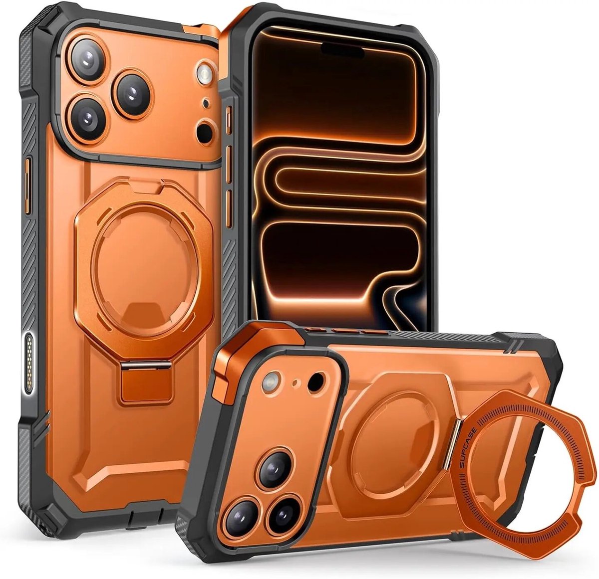 SUPCASE Hoesje Geschikt voor Apple iPhone 18 Pro / 17 Pro | Unicorn Beetle Grip | Compatibel met MagSafe / Qi2 | Magnetische Back Cover | Militaire Standaard | Kickstand | Oranje