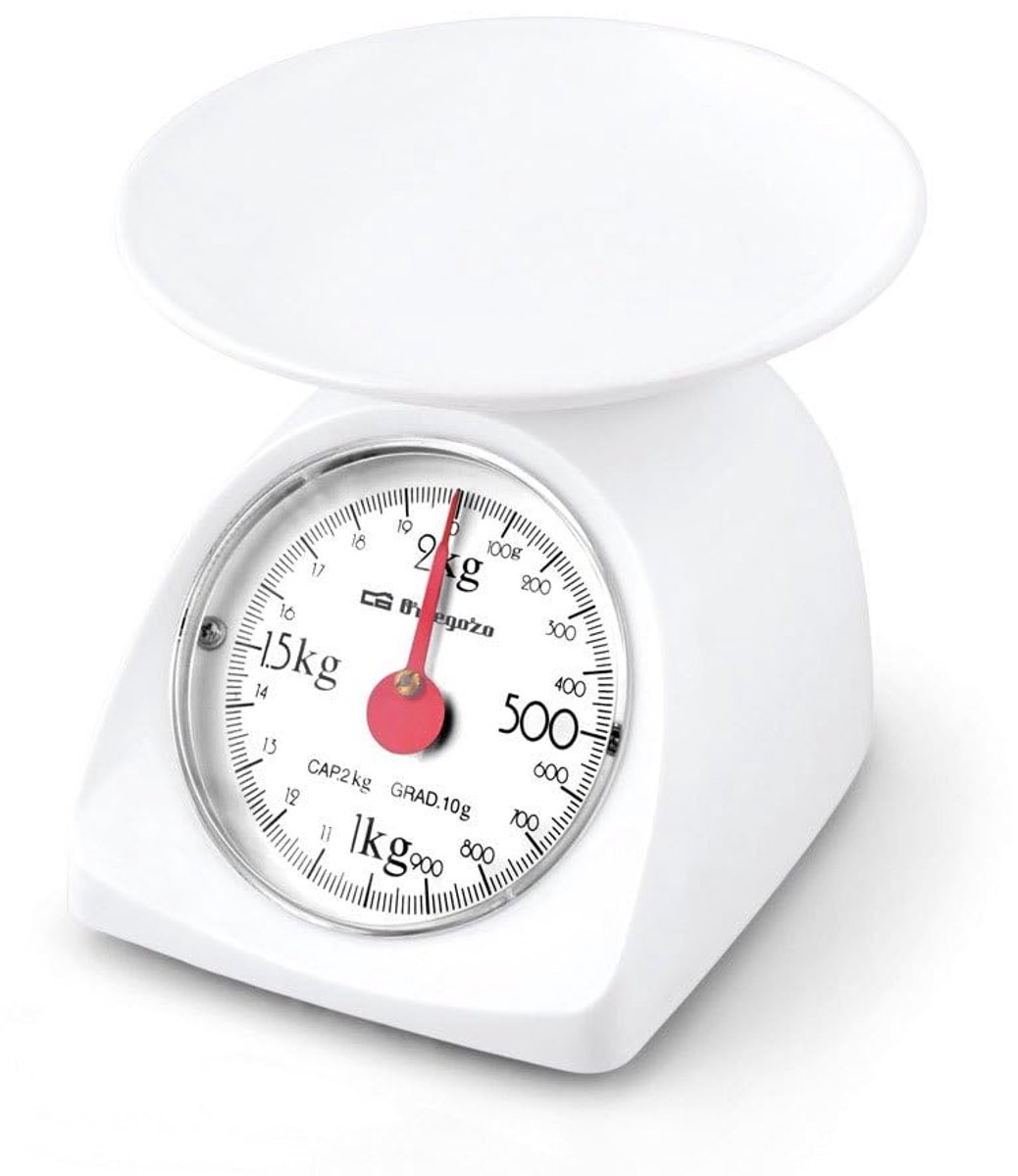 Mechanische Keukenweegschaal - Handmatige Voedselweegschaal met Maximale Capaciteit van 2 kg - Nauwkeurigheid 10 g - Glad Kunststof Oppervlak - Compacte Weegschaal voor Keuken, Bakken & Koken