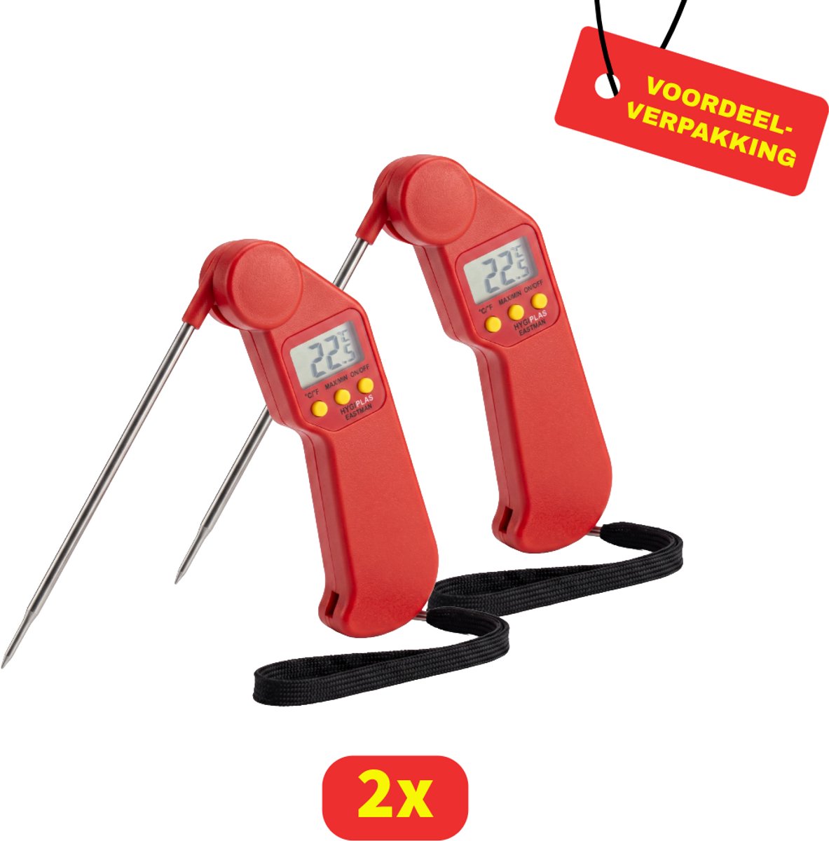 Hygiplas Easytemp Kleurcode Thermometer - Rood - 2 stuks - Voordeelverpakking