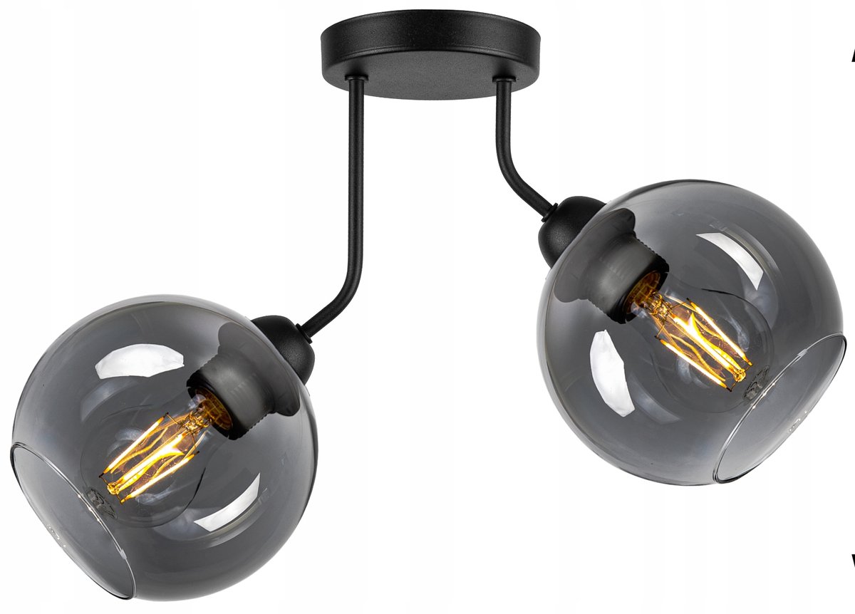 Glazen Hanglamp Zwart Loft Stijl met LED - 2xE27