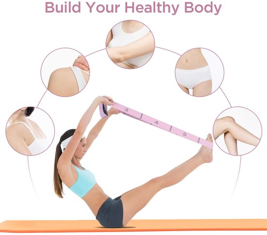 Yoga Stretch Band met 11 Lussen - Elastische Weerstandsband voor Fitness & Pilates - Verstelbare Rekband voor Stretching, Mobiliteit, Flexibiliteitstraining, Yoga en Thuisworkouts — afbeelding 5