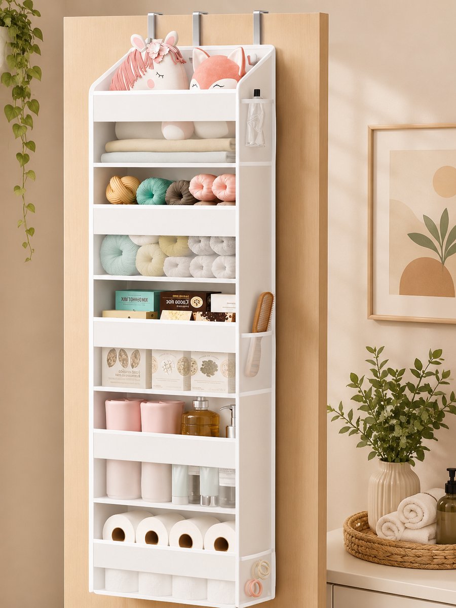 Deurorganizer met 5 Grote Vakken en 6 Zijzakken, 140x40x15 cm, Hangende Opberger, Wit