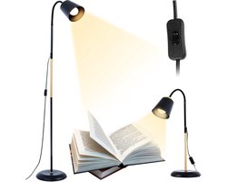 Moderne Vloerlamp - Zwarte Staande Lamp met Houtlook - Ve...
