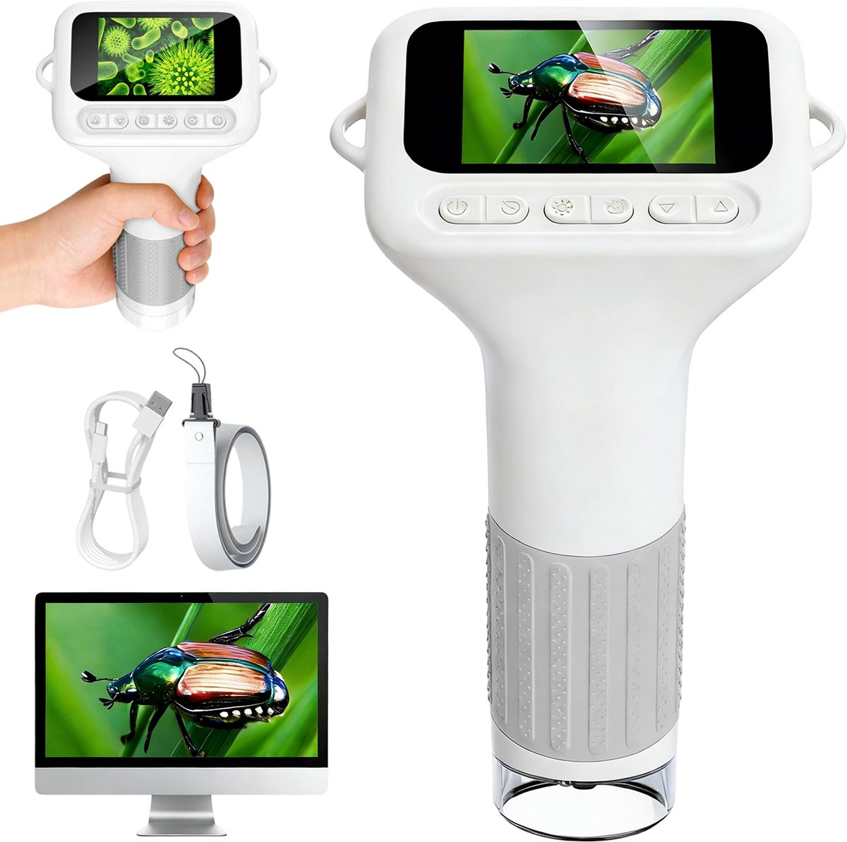 Microscoop - Digitale Microscoop voor Kinderen - 3-inch IPS HD Scherm - 100-1000x Vergroting & 8 LED-lampjes - Foto & Video 1080p Opname - Draagbaar & Lichtgewicht - Voor Thuisonderwijs & Buitenverkenning