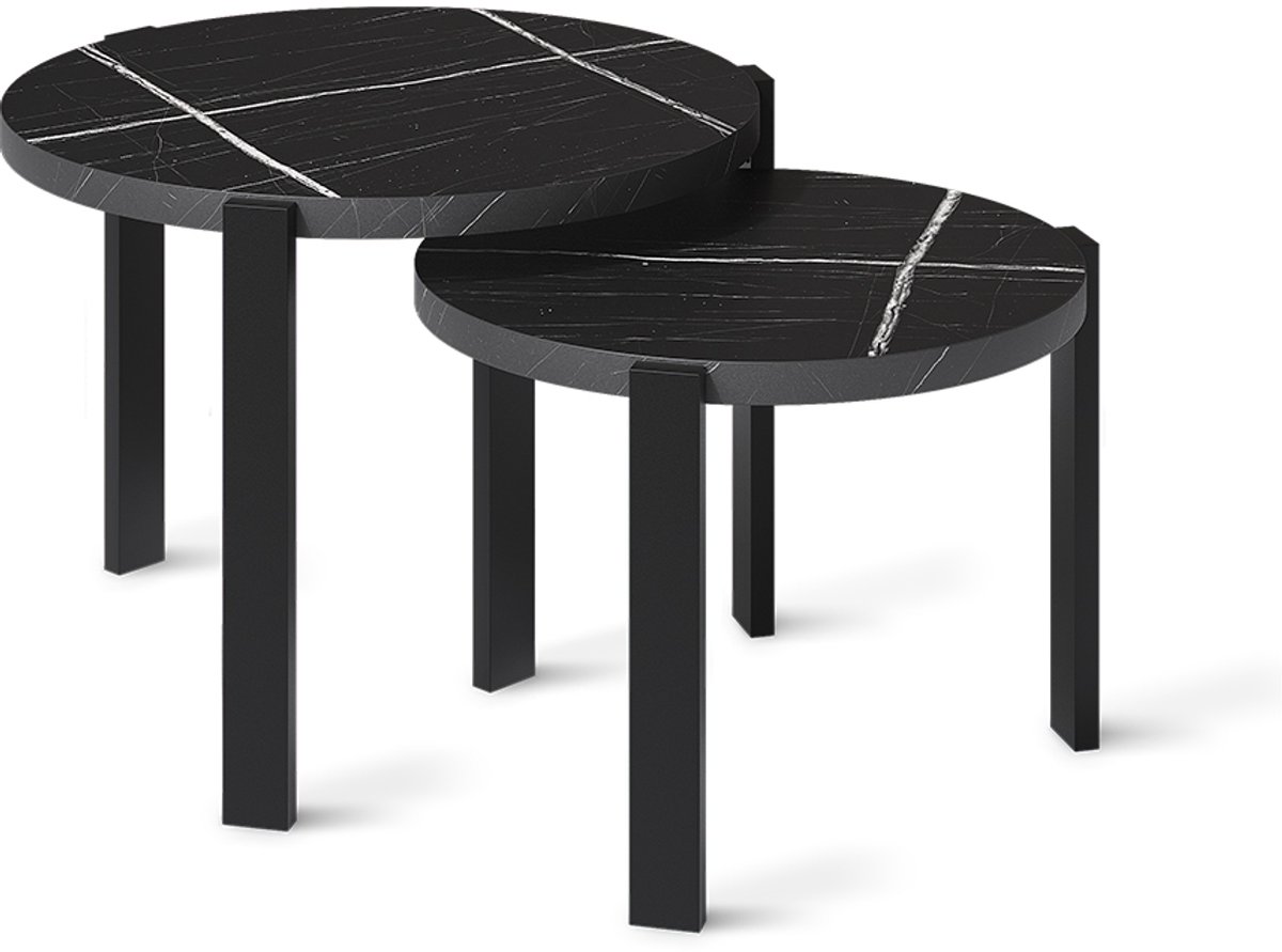 Vicco Salontafel set Norin, Zwart marmer/Zwart, 60 x 60 cm