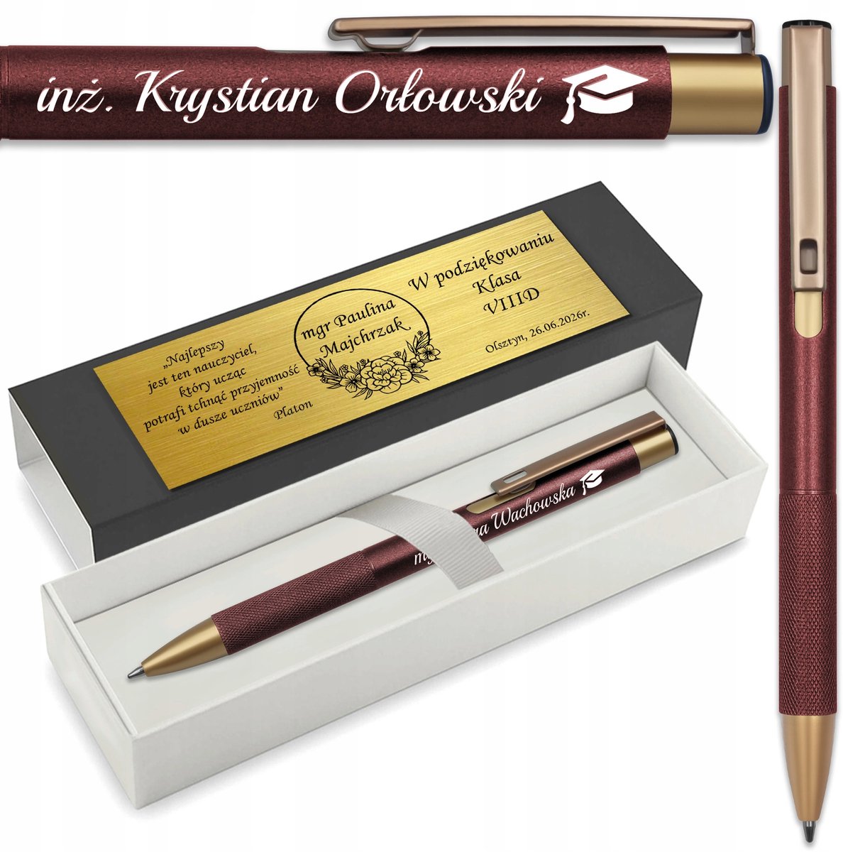 Elegante bordeauxrode pen met gravure - unieke cadeau