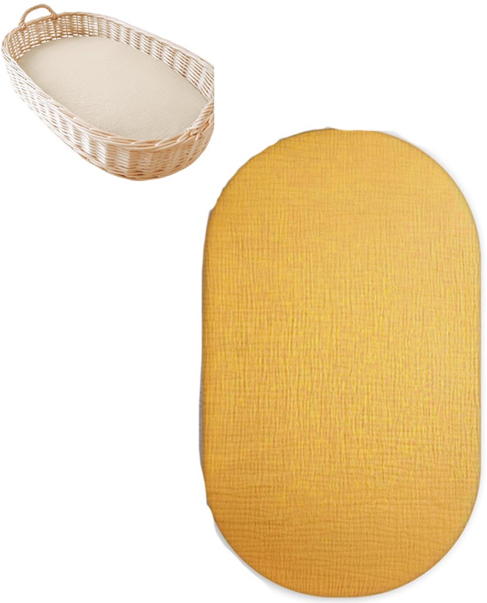 1 stuk -Wieglakentje -Hoeslakens-Hoeslaken van mousseline wieg- Hoes voor babymatras-Zacht en ademend- Hoeslaken voor kinderwagen- Afneembaar en wasbaar-Voor rechthoekige, ovale en zandlopervormige wiegjes- 82x41CM-Kurkuma