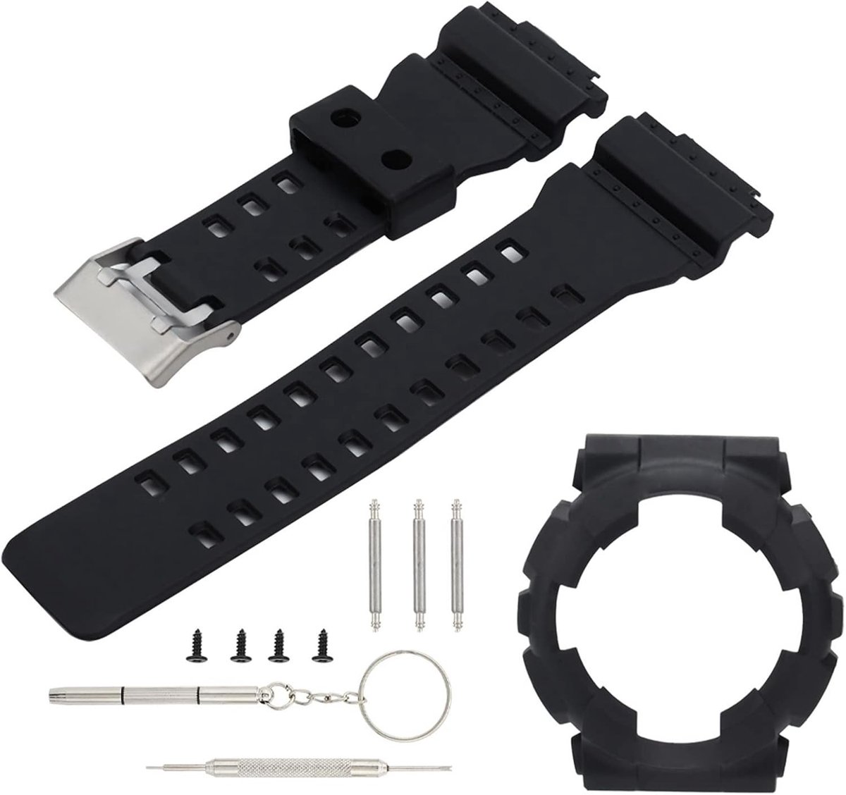 Allecto - Siliconen Horlogebandje - Reservearmband - Zwart - Geschikt voor GA110/100 - Horlogeband, Vervangende Armband met Bezel, Compatibel met Merk.