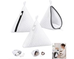 Set van 3 - Mini waszakjes van mesh - Waszakken - Polyester wasmachinezakjes - Waszakken van mesh met ritssluiting - 14*15 cm - Wit - Compact en draagbaar - Herbruikbaar - Geschikt voor delicate kleding, ondergoed en sokken