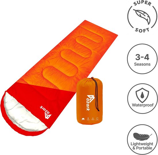 Lichtgewicht Slaapzak - Rechthoekige Slaapzak - Kamperen en Reizen - Waterafstotend Materiaal - 220 x 75 cm - Oranje/rood — afbeelding 2