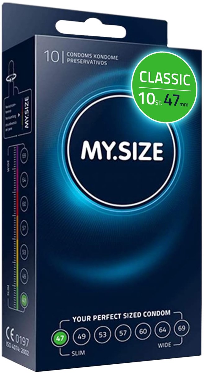 MY.SIZE Classic condooms maat 1 I 47 mm breed I 10 stuks standaard verpakking I premium condooms extra dun I condooms true to touch gossamer I dunne 0,07 mm wanddikte I condooms veganistisch